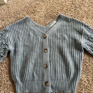 Blue Button-Up Knit Cardigan